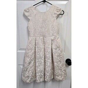 Janie & Jack Lined Pleated Skirt cream and gold Button Jacquard Cotton Dress 10